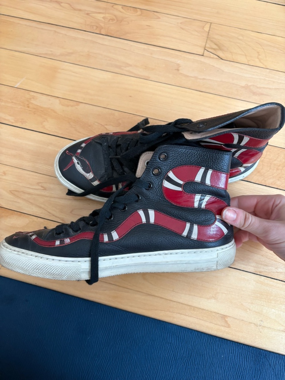 Gucci Black High-Top Sneakers with Red and White Snake Detail